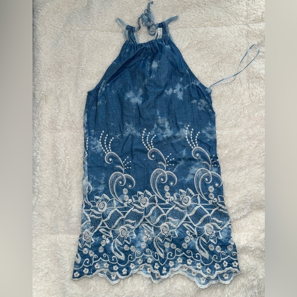 Paper crane embroidered mini dress Small